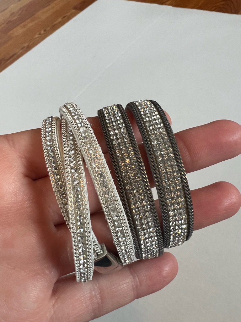 Wrap Bracelet Set - White And Gunmetal